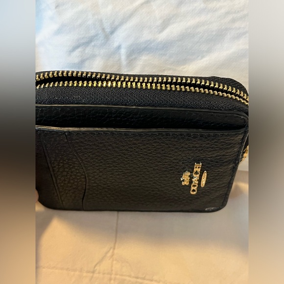 COACH Zip Card Case with Chain in Black - Picture 2 of 8